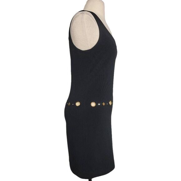 Vintage Miss Ashlee Black Grommet Sheath Mini Dress Sz XS Studded 70s 80s Style - Picture 2 of 7